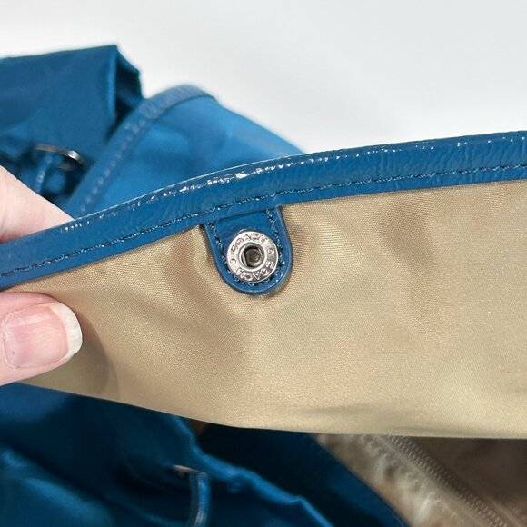 NWT Coach Dark Plume Blue Getaway Signature Nylon Packable Backpack F77350 - Picture 7 of 9